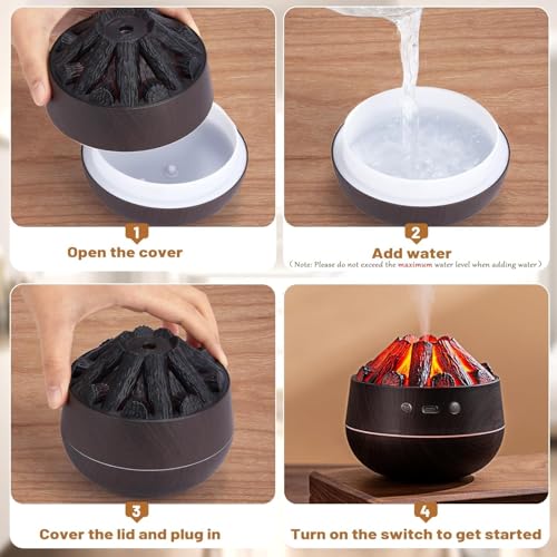 Image of Volcano Flame Aroma Diffuser 300 ml Ultrasonic Cool Mist Humidifier with LED Flame Effect, Essential Oil Diffuser, Continuous & Interval Spray Modes for Bedroom, Home, Office, Yoga Room