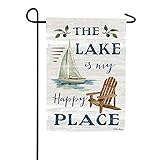The Lake is My Happy Place - Garden Size, 12 x 18 inches, Decorative Double Sided, Licensed and Copyrighted Flag - Printed in the USA by Custom Decor Inc.