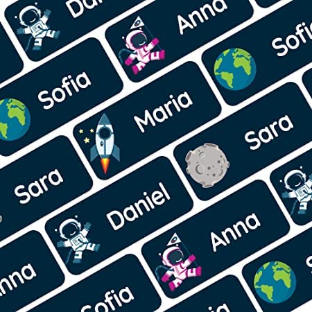 My Nametags® Award-Winning Name Stickers for Clothes & Items | 56 No-Iron, Washable Stick-On Tags for Babies, Kids & Adults | Space Stickers (Dark Blue) — image 1