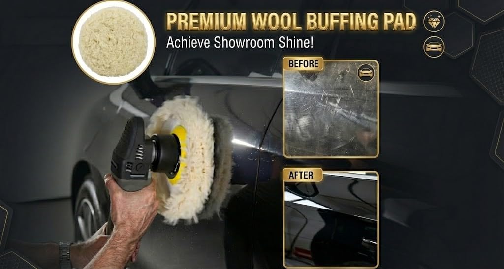 Woolous Wool Buffing Pads 7 Inch, 3 Pack - 100% Natural Wool Pads for Buffing, Polishing & Compounding Cars, Boats, Trucks, RVs, Motorcycles & Metal Surfaces - Hook & Loop for Quick Attachment