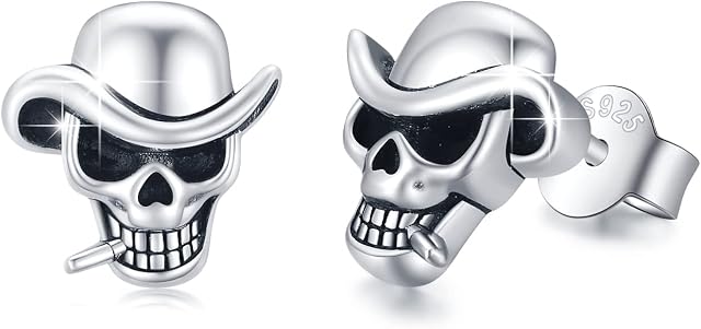 Skull Stud Earrings, Punk Earrings 925 Sterling Silver Gothic Earrings Hypoallergenic Stud Earrings Skull Jewellery Gift for Women Girlfriend Daughter with Gift Box Silver