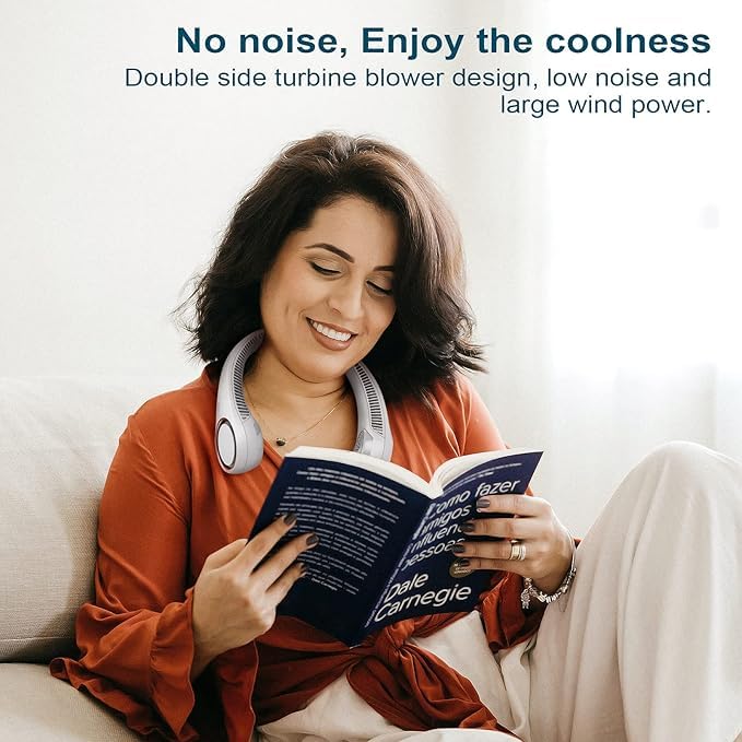 Image of Portable Neck Fan Rechargeable - Hands-Free Neck Fan for Summer With 1500 mAh Battery & Display | 5-Speed 360 Airflow, USB Charging Personal Fan for Home, Kitchen, Gym, Travel, Running -White