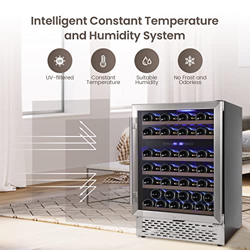 51 Bottle Compressor Wine Cooler Refrigerator,Freestanding Wine Cellar For Red, White, Champagne,Sparkling Wine,Beer,Large Capacity,Digital Temperature Touch Control, Stainless Steel