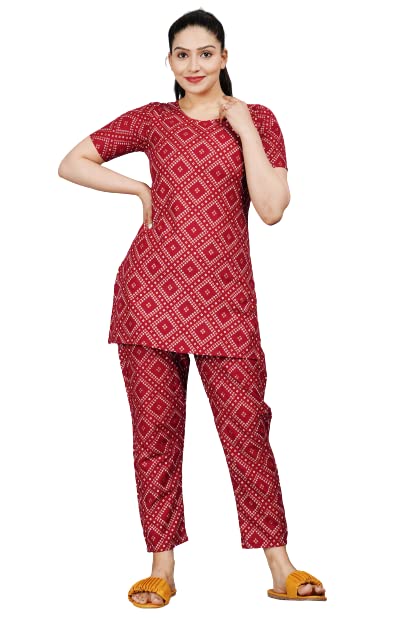 Image of Rayon Printed Night Suit Kurta pyjama Pant Set For womens and girls