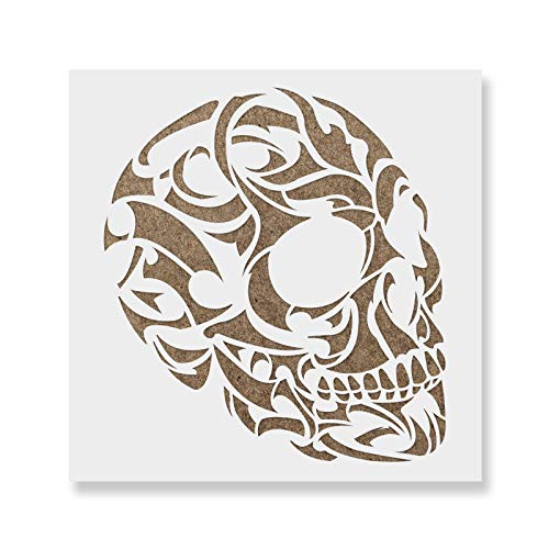 Tribal Skull Stencil - Tribal Template, Mylar Stencil, Skull Stencil, Tribal Stencil, Skull Design