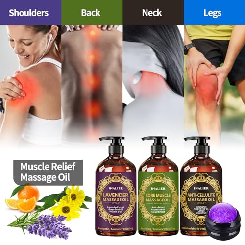 Massage Oil for Massage Therapy,Massage Kit Gifts for Women Men, 3 Pack Cellulite,Sore Muscle & Lavender Massage Oils with Massage Ball, Christmas Gifts Stocking Stuffers - Image 8