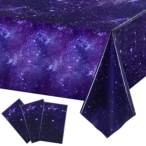 Space Party Tablecloth Purple Nebula Galaxy Plastic Table Cover Space Star Tablecloth Disposable Starry Night Sky Table Cover