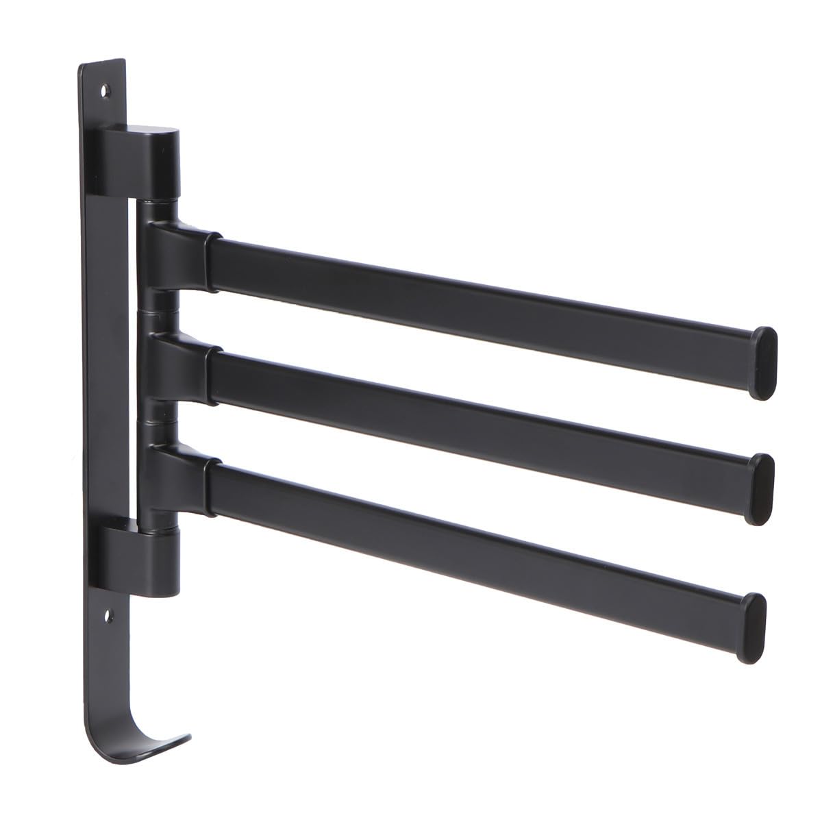 Étagère de rangement murale noire avec 3 barres rotatives pour salle de bain