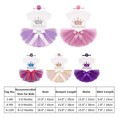 It's My 1/2 1St Birthday Outfit Baby Girls Romper + Ruffle Tulle Skirt + Sequin Crown Flower Headband Glitter Party Dress Up 3Pcs Photo Cake Smash Clothes Set Purple + Sliver 1/2 Birthday 9-12 Months #TOP6