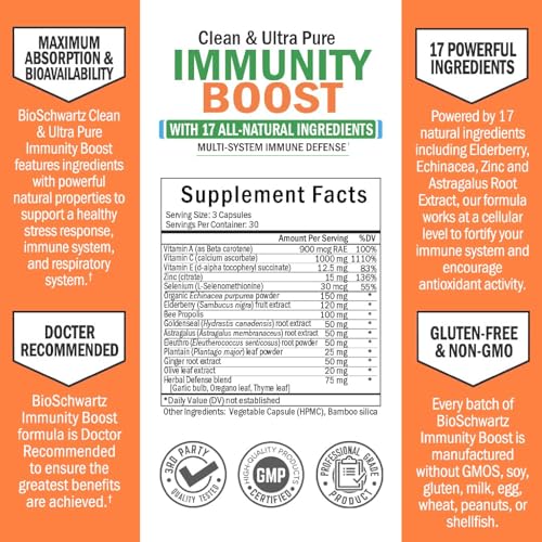 BioSchwartz Immune Support Supplement - Vitamin C with Zinc Elderberry Extract Ginger Bee Propolis Beta Carotenes, Immunity Boost for Adults, Immune Defense Antioxidant Vitamins, 90 Capsules - Image 5