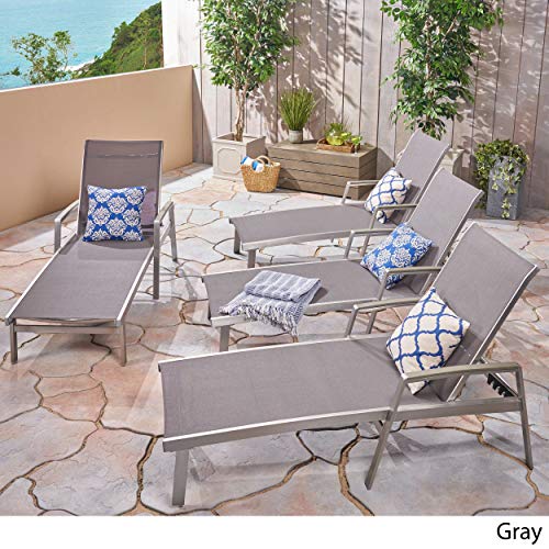 Christopher Knight Home Joy Outdoor Mesh And Aluminum Chaise Lounge (Set Of 4), Gray #TOP3