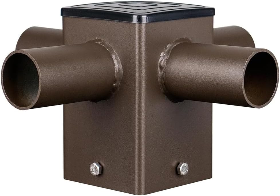 180 Degree Horizontal Tenon Adapter with 2 Arms for 4 Inch Square Poles, Bronze 180° Double Tenons Mounting Bracket Accessories for 2 Slip Fitter Mount LED Parking Lot Light, Shoebox Light Fixture