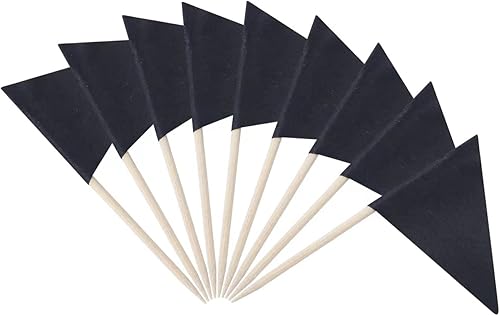 100 banderas de palillo de dientes color negro sólido, pequeño, color negro, triángulo, palo, cupcakes, banderas, decoración de bricolaje