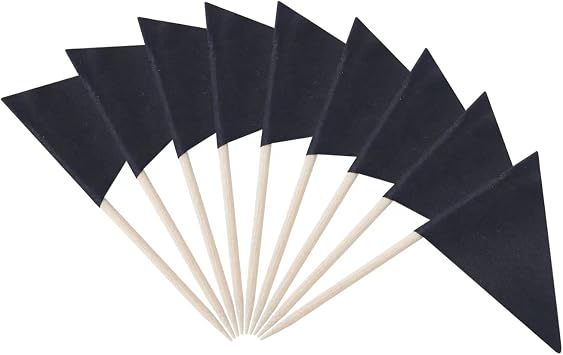 100 Pcs Solid Black Toothpick Flags Small Mini Plain Black Color Triangle Stick Cupcake Toppers Flags DIY Decoration