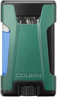 Colibri Rebel Double Jet Flame Butane Lighter, Windproof & Refillable, Cigar Enthusiast's Choice with Blue Fuel Window and Adjustable Flame (Matte Green + Black)