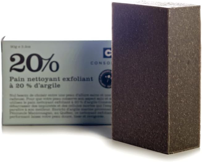 Consonant Skincare 20% Clay Exfoliating Cleansing Soap Bar with Olive Oil, Coconut Oil, Manicouagan Clay and Palm Oil, 3 oz.