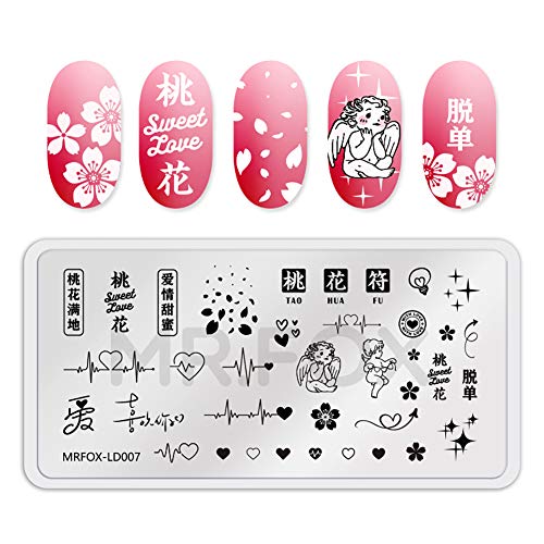 MR.FOX 5 Pcs Nail Print Board Set Valentine's Day Theme Various Hearts Cupid Electrocardiogram Nails Art Stamping Plate - Thumbnail 6