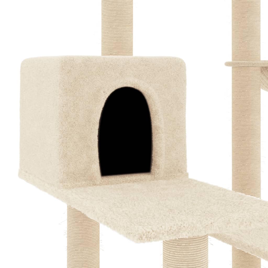 Kratzbaum mit Sisal-Kratzsäulen Creme 82,5 cm - Alles-in-einem Katzenturm mit Kuschelhöhle, Liegemulde und Korb - Stabiles Katzenmöbel aus Holzwerkstoff und weichem Plüsch