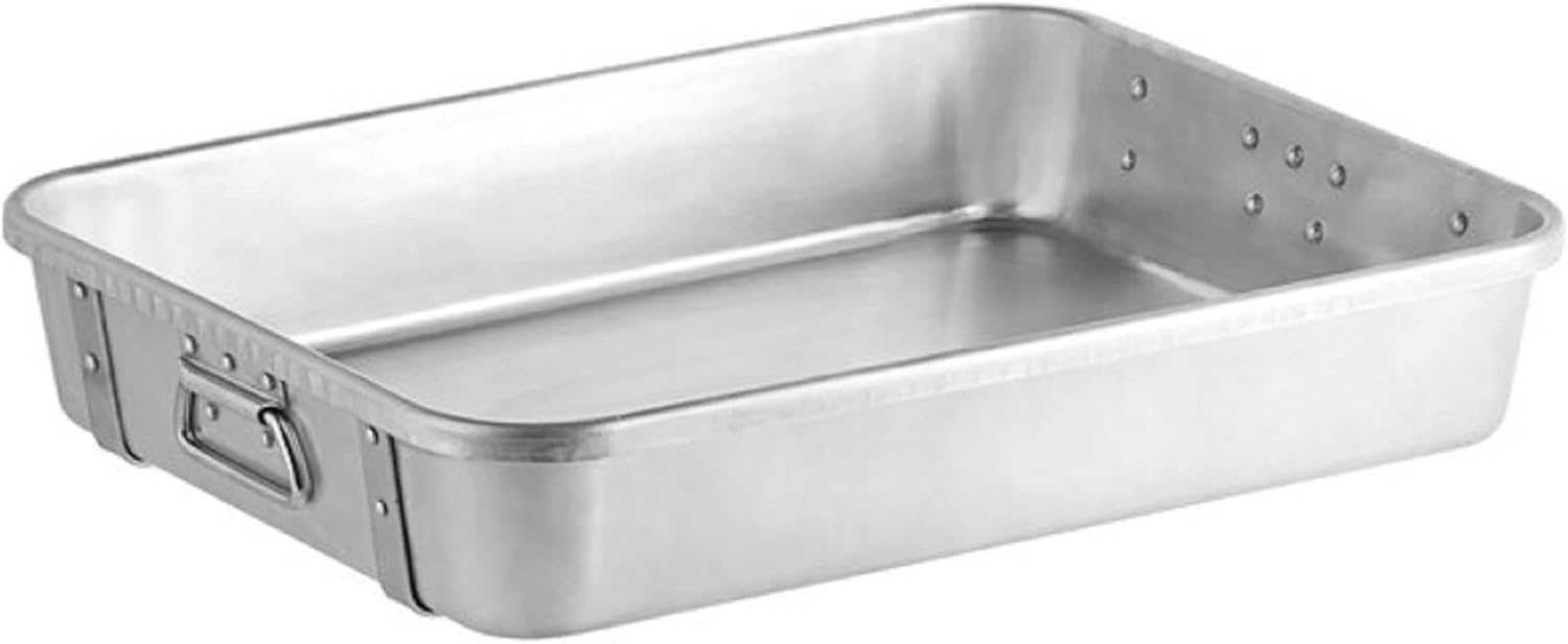 TrueCraftware- 18" x 24" x 4-1/2" Rectangular Bottom Double Roaster Pan Aluminum with dual straps - Roasting Pan Turkey Roaster Broiler Pan Great for Chicken Lamb and Vegetable