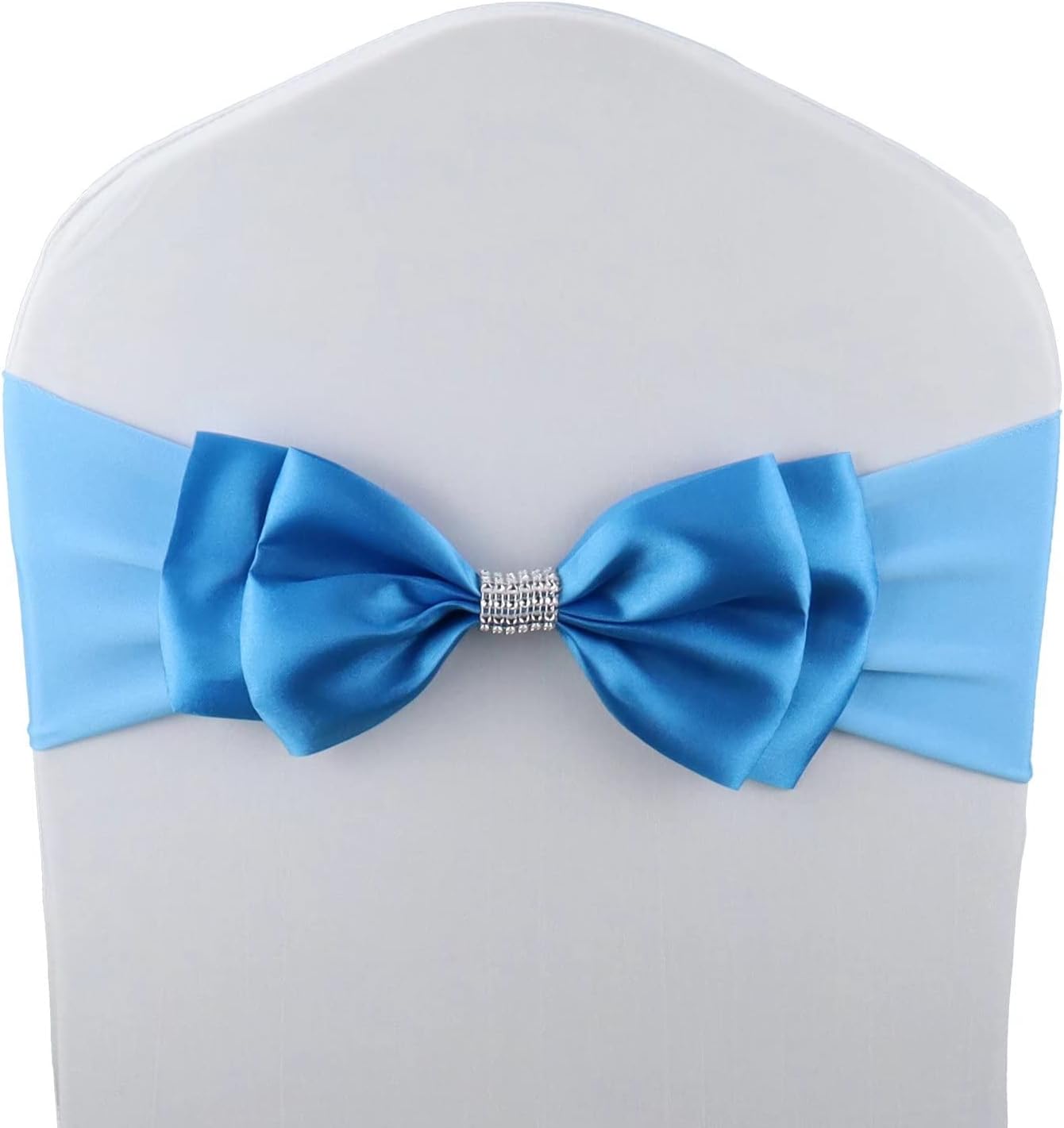 20 PCS Double Bows Stretch Chair Sashes, for Wedding Party Chair Cover Decoration, Spandex Stretch Chairs Bands (Pack of 20 Lake Blue)