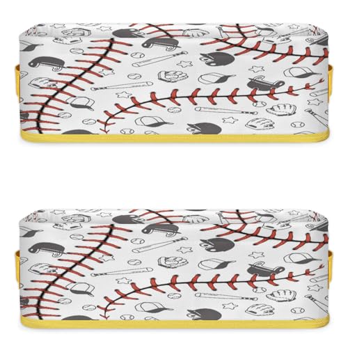 Baseball Bathroom Storage Basket Waterproof Foldable Storage Bins with Handles Decorative Toilet Paper Storage Basket for Organizing for House Bathroom Toiletries Set of 2