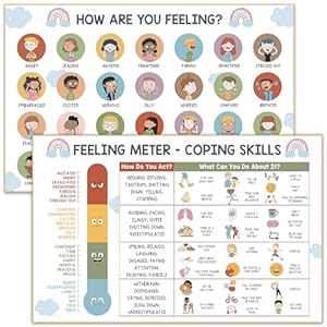 Feelings Chart for Kids – Coping Skills Emotions Chart Poster – Calm Down Corner Supplies – Mental Health Posters for Kids – School Counselor Psychologist Toddler Preschool Homeschool Decoration