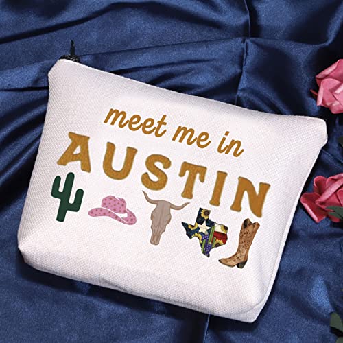 POFULL Austin Gifts Texas Bachelorette Party Makeup Bag Meet Me in Austin Travel Cosmetic Pouch2
