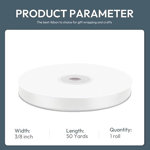 Miniatura 2 de Cinta de satén de poliéster de una sola cara blanca de 38 pulgadas de ancho x 50 yardas, cinta de satén blanca perfecta para decoración de bodas,