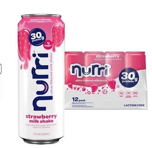 Nurri - 30g Protein Ultra Filtered Milk Shake – Strawberry - Lactose Free, Low Sugar, 150 Calories, 10 Vitamins and Minerals - 11 fl oz, 12 Cans