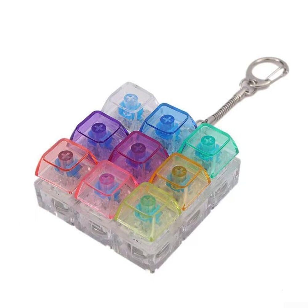 RiseNova Compact RGB Keyboard Fidget Keyring for Stress Relief, Portable Mechanical Button Toy for Home Office School Anxiety(PC With Light Multicolor)
