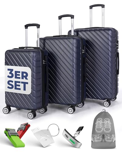 Onbest 3er Kofferset XXL Komplettpaket – Sichere und leichte ABS Hartschalenkoffer...