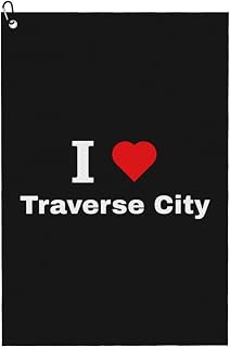 I Love Traverse City Golf Towel 24" X 16" Microfiber Waffle Pattern Golf Accessories for Golf Bag with Carabiner Clip