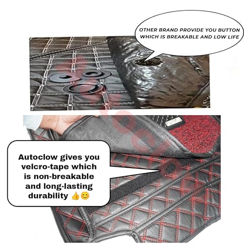 Image of Autoclow /Premium 7D Car Mat for Tata Punch EV (Model:2024-2026)|| Luxury Leather Dual-Stitch 7D Car Floor Mat Full Set ||100% Waterproof ||Color: Black Stitch-RED Grass (Design-1)