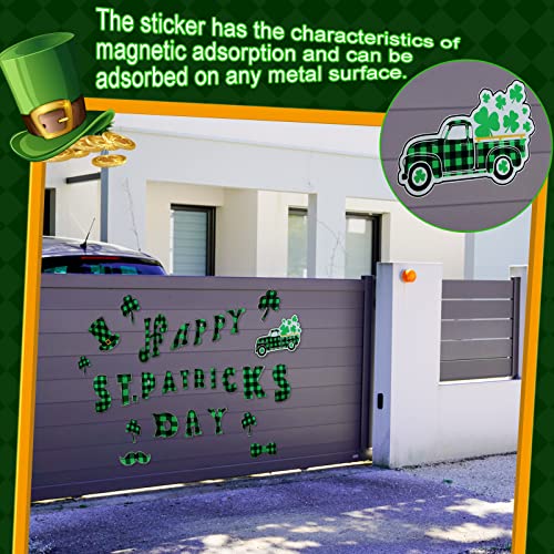 28 Pcs St Patrick's Day Garage Decoration Magnets Happy St. Patrick's Day Magnetic Stickers Green Plaid Garage Door Refrigerator Decals Car Magnetic For Holiday Party Diy Supplies #TOP4