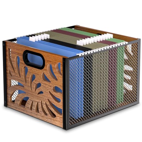 QILICHZ Wood File Box,Hanging File Organizer Box,Portable Files Storage Boxes,Decorative Filing Boxes Bin for Letter Size,Desktop Files Folder Organizer for Home Office School Desk Cabinet