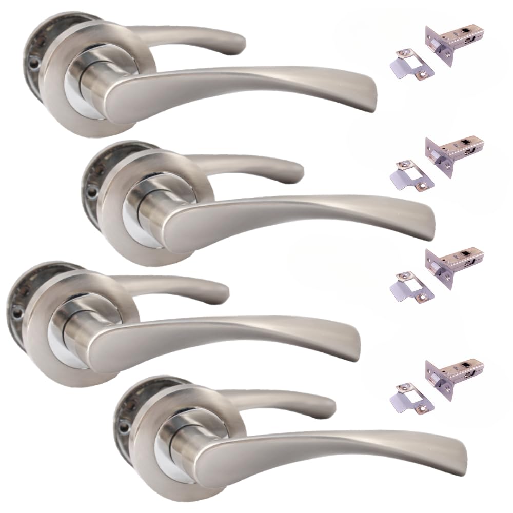 Epsom Door Handle Set – Internal Chrome & Satin Duo Twist Lever on Rose | Modern Privacy Lock Door Handles for Bathroom, Bedroom & Interior Doors | Available in 4 Pairs (with Tubular Latch)