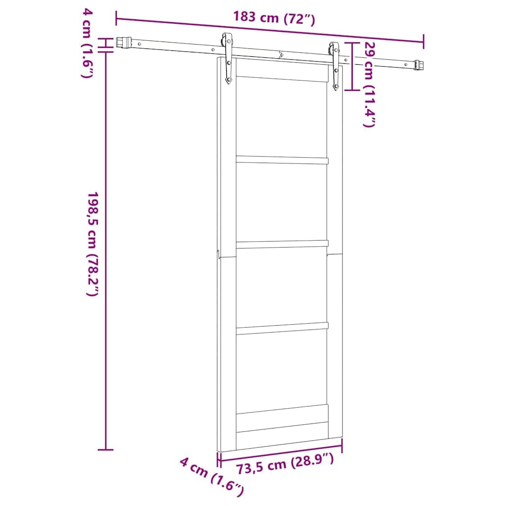 vidaXL Puerta Deslizante con Juego de Herrajes 73.5X198.5 cm Madera Maciza de Pino Interior Vidrio 'Orkdal'Rústica Doble Separador de Ambientes Closet Sala de Estar