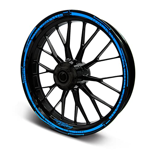 16-teiliges Set Felgenrandaufkleber Sticker für Motorrad Auto Felgen Stripes Design Komplett Set Felgenaufkleber für 15 16 17 18 19 Zoll MR018 (Neon Blau, Matt)