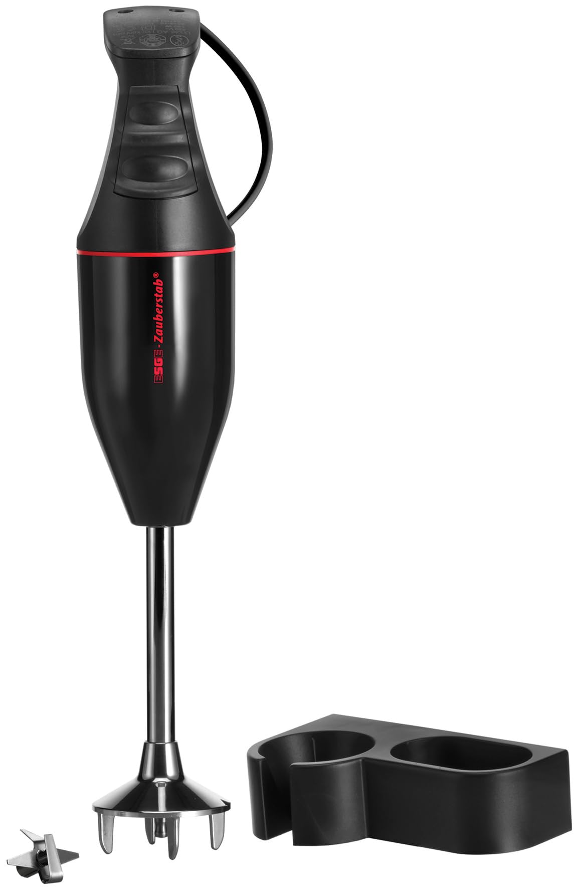 ESGE Zauberstab 90129 M 100 design czarny, blender ręczny, blender immersyjny, 2 stopnie do 10 000 obr./min, ergonomiczny uchwyt, trwały, wytrzymały silnik, w zestawie akcesoria, 120 W, wyprodukowano