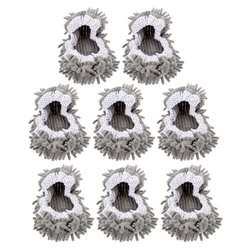 FOMIYES Lot de 8 Surchaussures-serpillères Lavables en Microfibre Chenille, Taille Unique Gris, Chaussettes Amovibles pour Nettoyage Sols Parquets Carrelages, Dépoussiérantes