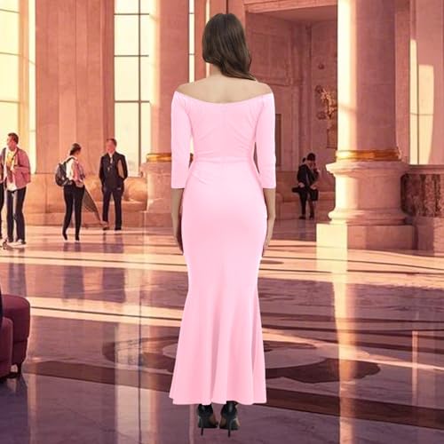 Image of Women's Elegant Formal Mermaid Maxi Dress Off Shoulder Long Sleeve Wedding Split Evening Gown Prom Cocktail Party Dresses