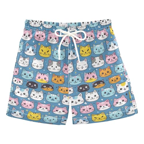 Cartoon Cat Blue Boys Swim Trunks Toddler Shorts Swimwear Boardshorts