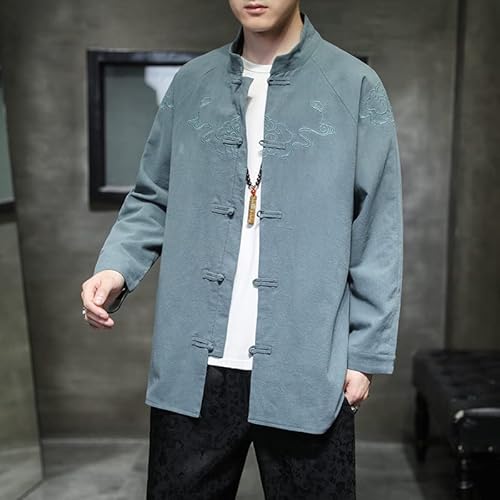 XJRJ Casaco masculino de linho de algodão estilo chinês com bordado retrô, caimento solto, cardigã,