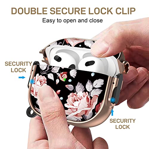 Image of Maxjoy for AirPods 3 Case with Lock, Flower AirPod 3 Case Lock Protective Hard AirPod 3rd Generation Cover for Women Men with Keychain for AirPods 3rd Generation Cover 2021, Rose