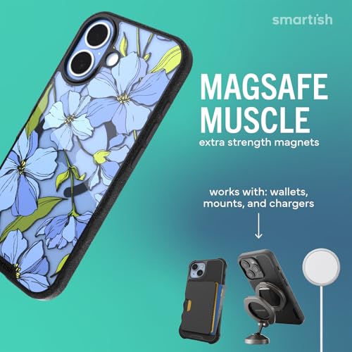 Image of Smartish iPhone 17 MagSafe Clear Case - Gripmunk Magnetic Slim Case [Lightweight + Protective] Anti-Yellowing Thin Grip Clear Cover for Apple iPhone 17 - Blue Blossoms