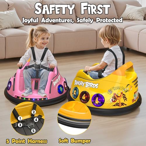 Image of ANPABO 12V Bumper Car for Kids, w /Remote Control, 360 Spin, Yellow