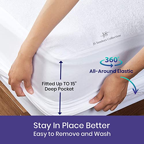 JS Sanders Collection Emperor/Wyoming King 84x84 Size Mattress Topper - 100% Waterproof Cover Protector with 15" Deep Pocket Fitted Style Super Soft Cotton Terry Fabric Mattress Cover by JS Sanders Collection - Image 6