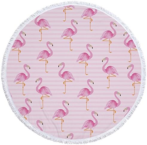 Utopone Large Round Beach Towels Microfiber Flamingos with Tassels Soft Water Absorbent Multi-Purpose Circle Beach Throw Blanket for Adults, Pink(59 Inch)