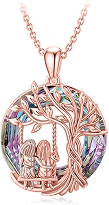 TOFBS Colgante Circular Árbol Columpio Figuras Amistad Collar Cadena Plata Cristal Multicolor Joyería Mujer