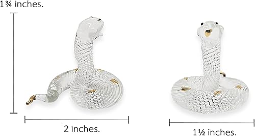 Miniatura 2 de Pequeña figura de serpiente de cristal con cabeza de elevación de oro transparente de 2 pulgadas de largo, arte de animales coleccionables,